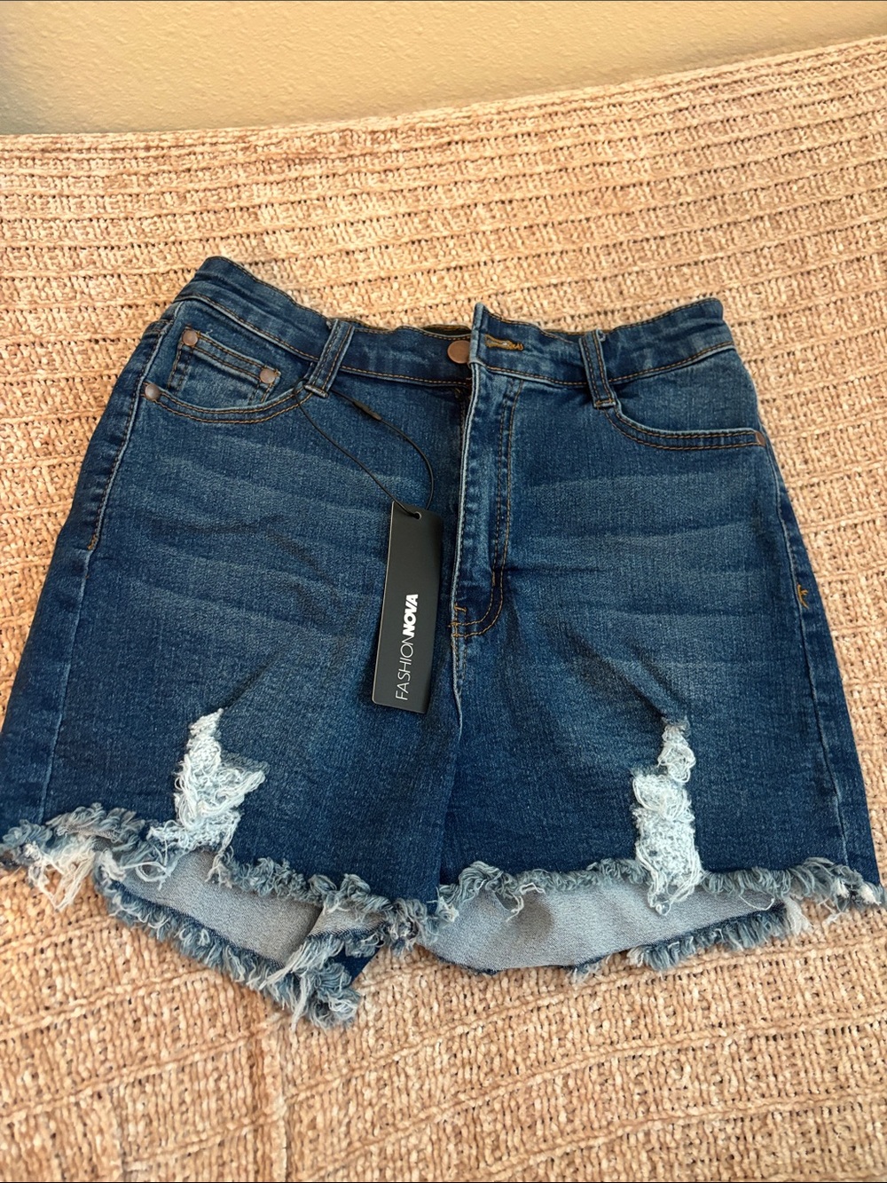Fashion Nova Dark Blue Distressed Denim Mini Shorts women NWT 9